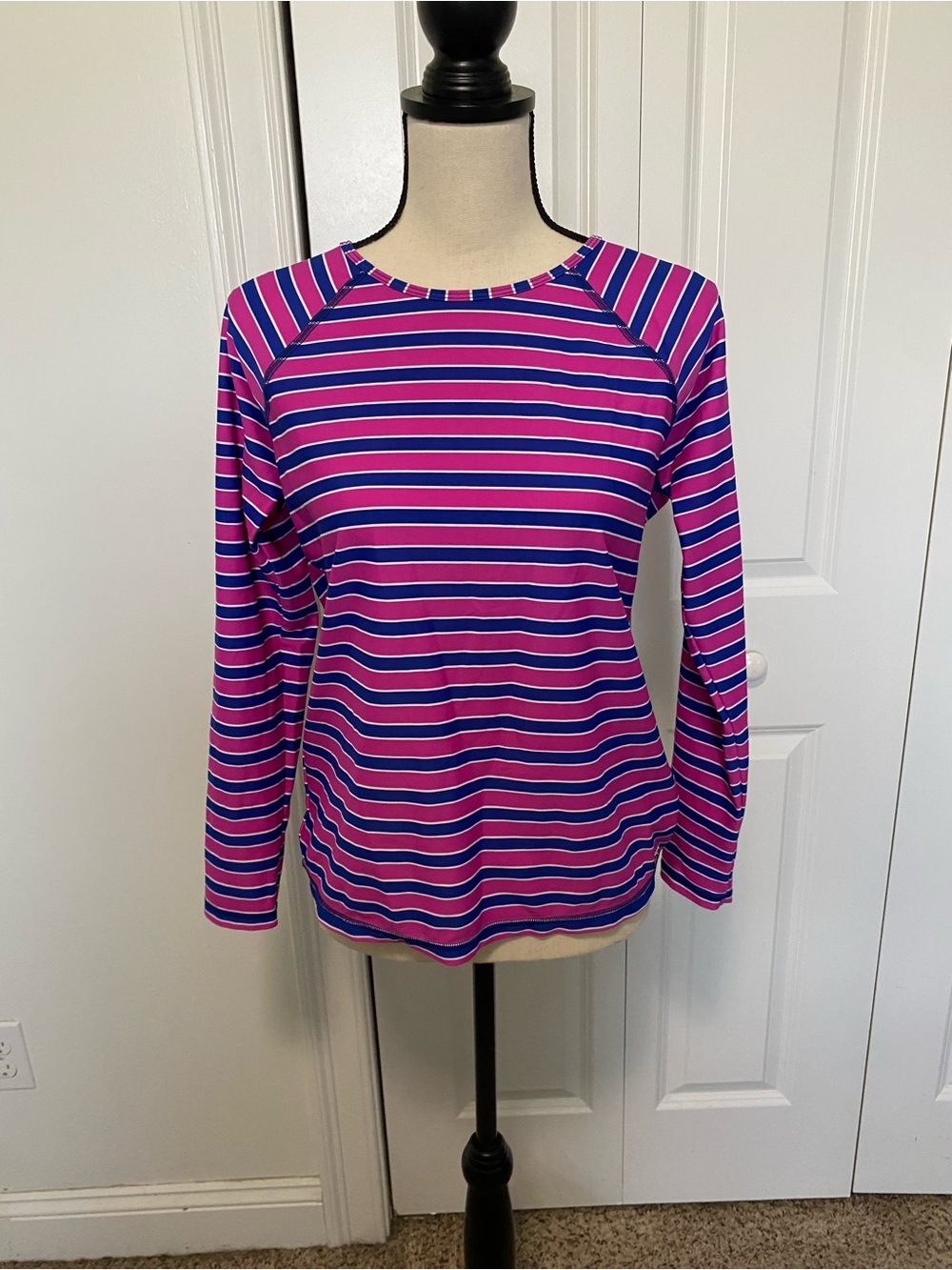 Vineyard Vines Pink and Blue Striped Long-Sleeve Crewneck Swim Top